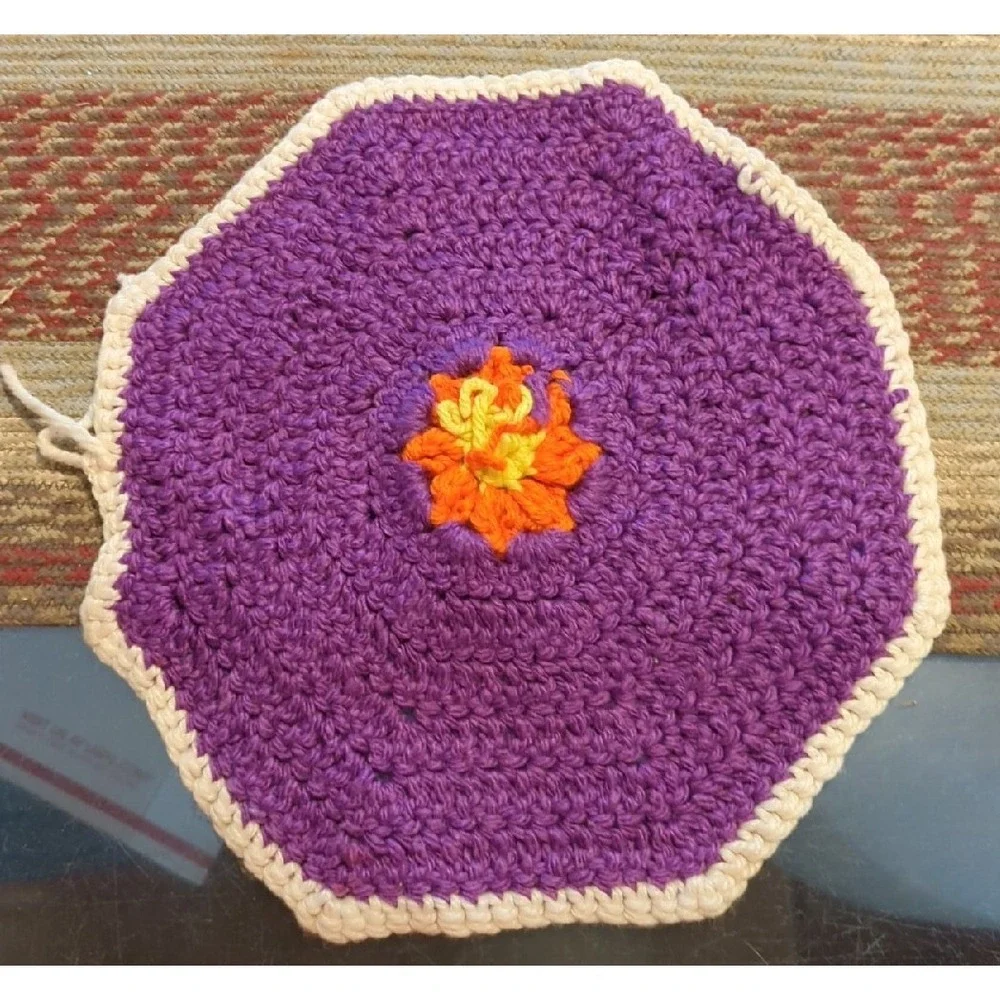 Vintage Crochet Tabletop Colorful Counter‎ Doile Trivet Handmade By Granny